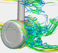 Velocity streamlines of a landing gear