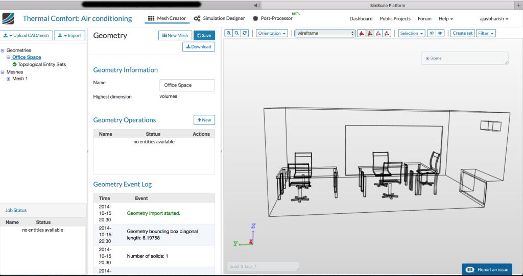 CAD model for simulation of thermal comfort in an office space