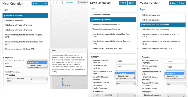 generate first-order mesh with four-noded tetrahedral elements and second-order mesh with ten-noded tetrahedral elements on simscale