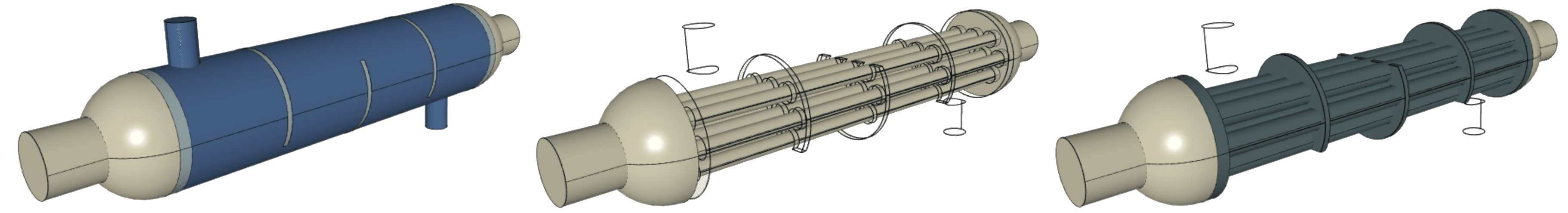 Heat exchanger for modeling wort chilling. Full model, internal pipe system, external pipe system