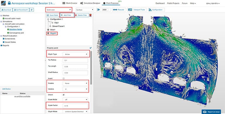 CFD simulations of the ventilation inside an aircraft cabin with SimScale