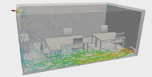 Simulation results for purge time of a room