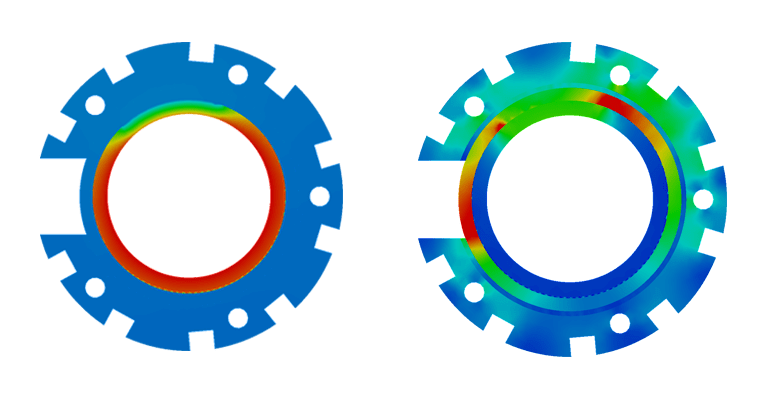 Perpendicular Slice through the Heat Flux Field (Left) and through the Temperature Field (right)