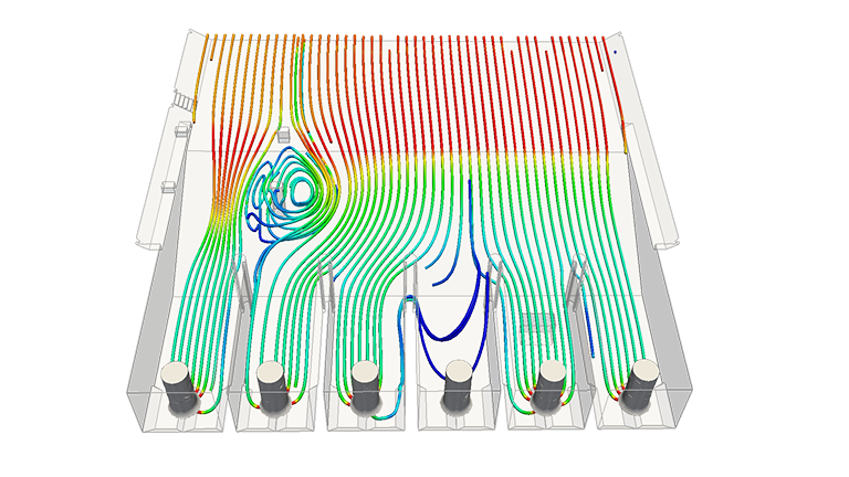 Flow velocity streamlines