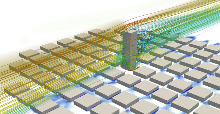 validating the wind loads on a city block with one high-rise building