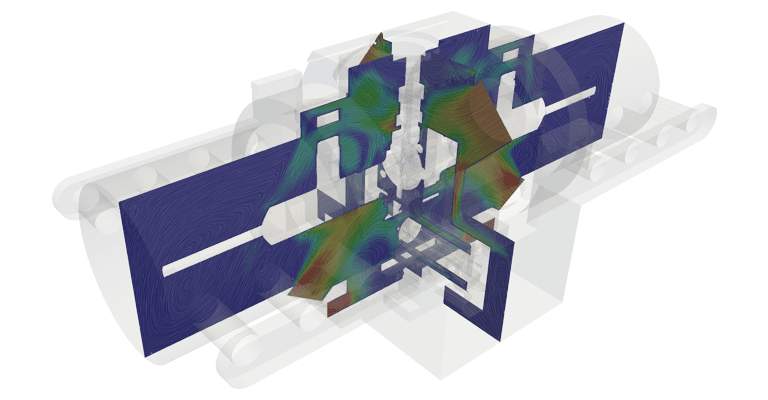Surface cuts of velocity field with flow patterns