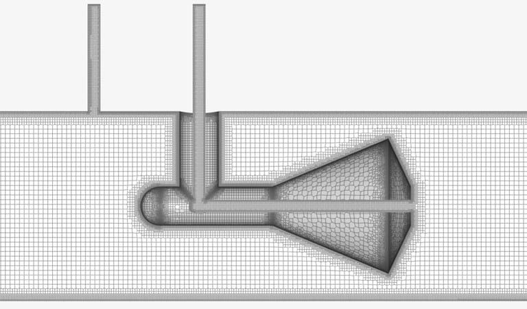 Hex-dominant mesh used for simulation