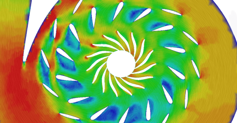 Due to the angle of incidence, the flow around the second stator row experiences large separation