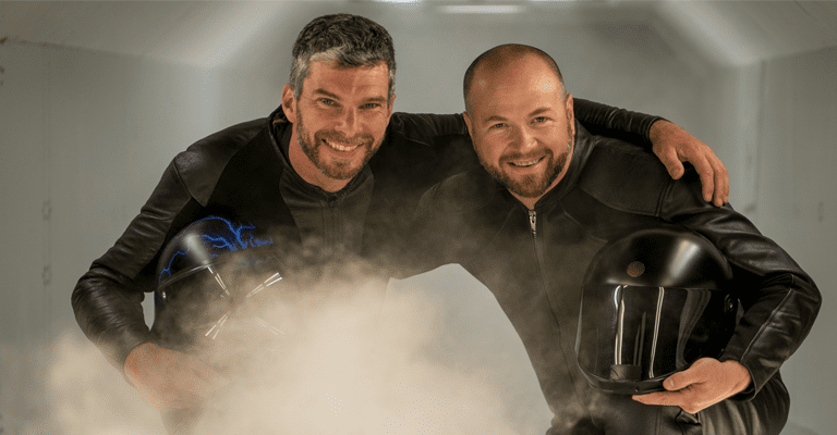 Pete Connolly and Damian Andrey in the wind tunnel