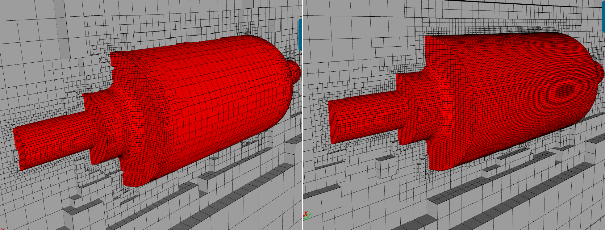 comparison between surface refinements with different refinement levels hex-dominant main