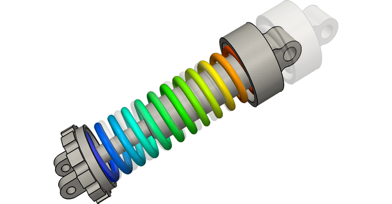 Structural analysis of a car suspension, showing von Mises stress 