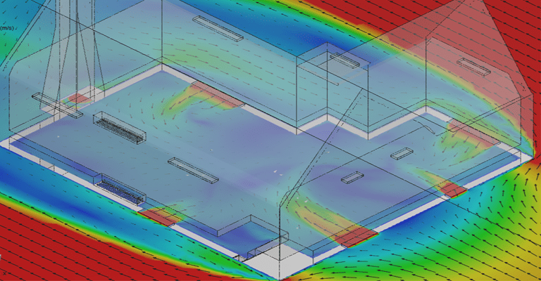 mechanical ventilation simulation, velocity plot of airflow in a cottage during winter