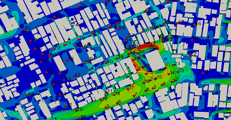 Pinpointed areas of strong winds and recirculation