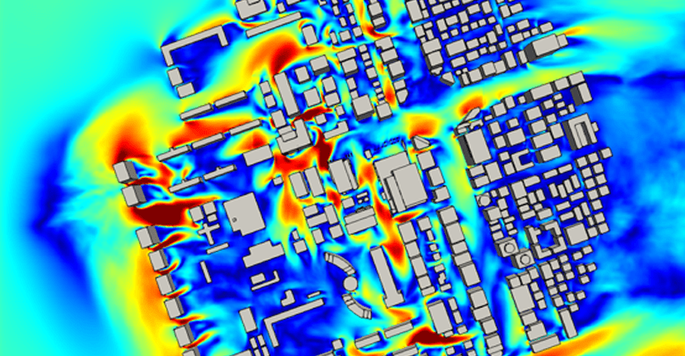 Post-processing image of passage jets and wind channeling in the Gangnam District