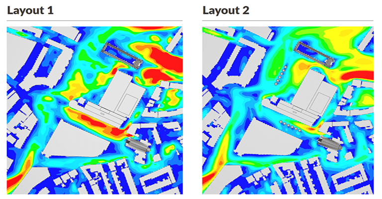 Post-processing images of trees mitigating wind speed in urban environment