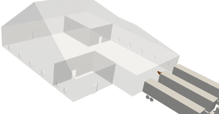Animation created using CFD analysis of flow in the warehouse 