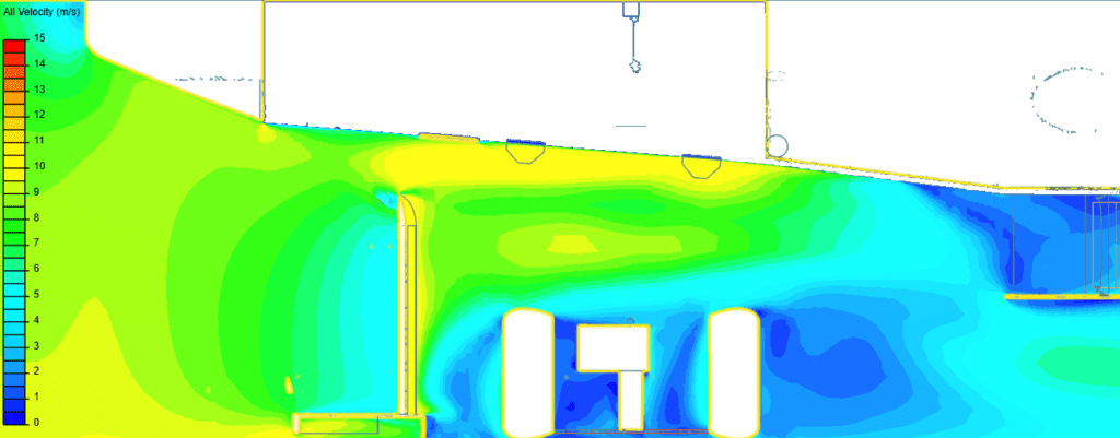 Top-down velocity cut plane, the inlet velocity being 10m/s