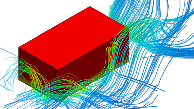 Surface temperatures and velocity streamlines on a resistance model
