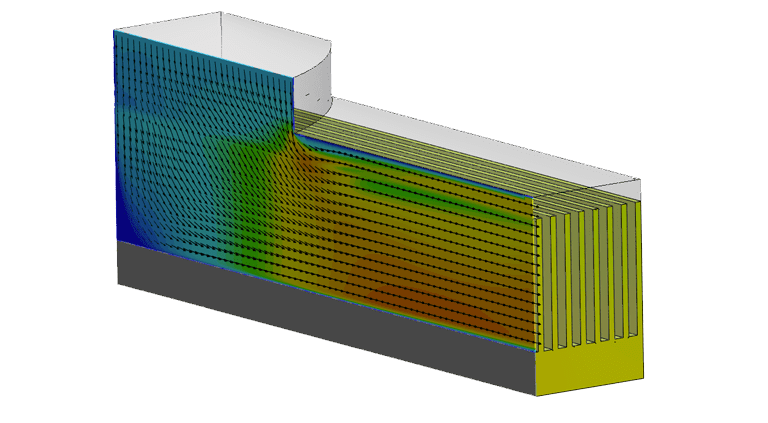 velocity vectors through the heat sink