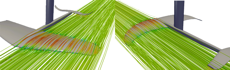 velocity streamlines giving insights on how the flow behaves near the foil surfaces