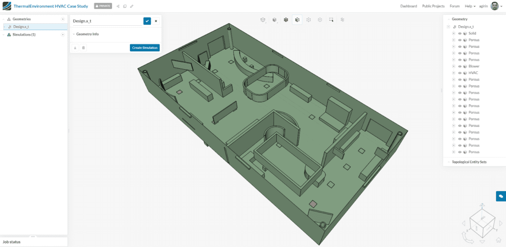 3d model of the exhibition hall shown on simscale platform