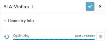 cad upload settings panel including upload stage information