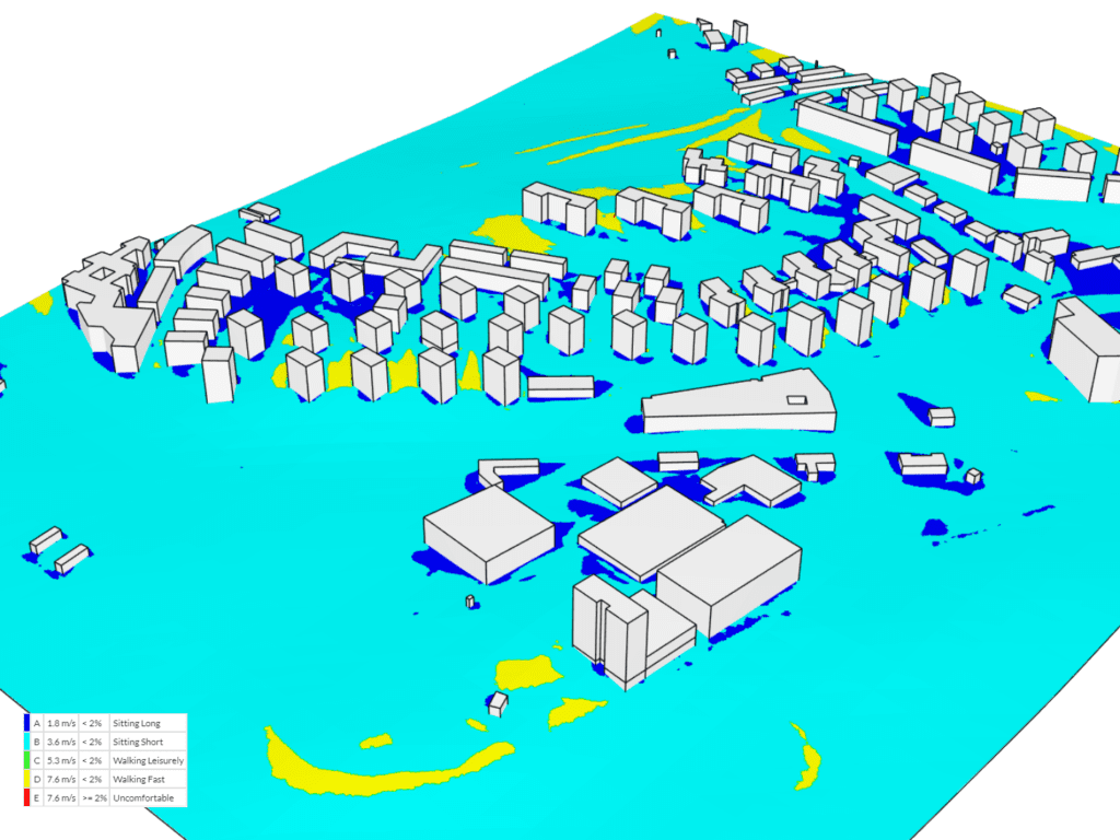 Wind comfort levels according to Lawson criteria (Source: SimScale)
