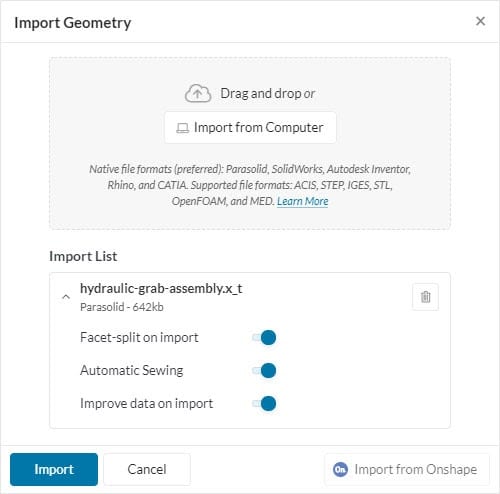 the geometry upload update in the simscale platform 
