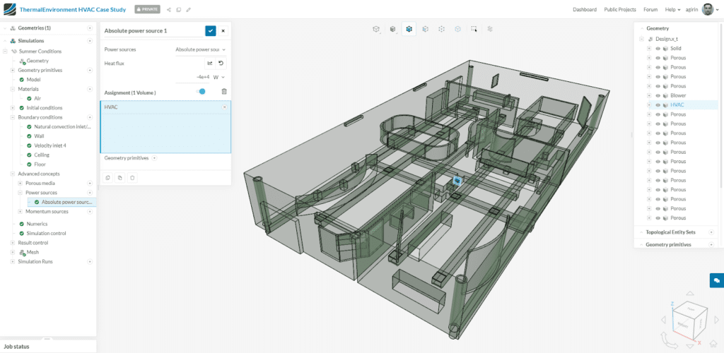 Assigning cooling power sources inside the ducting system for indoor air assessment