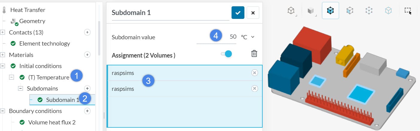 this picture shows how to define the initial temperature values of the components on the computer model