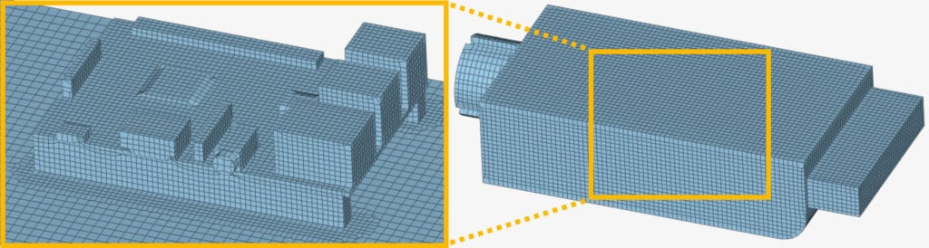 this picture shows a uniform hex-dominant parametric mesh, which is suitable for transient convective heat transfer analysis