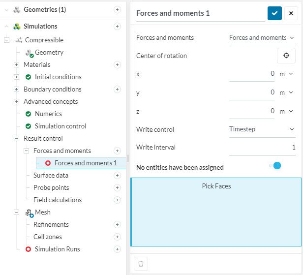 forces and moments setup