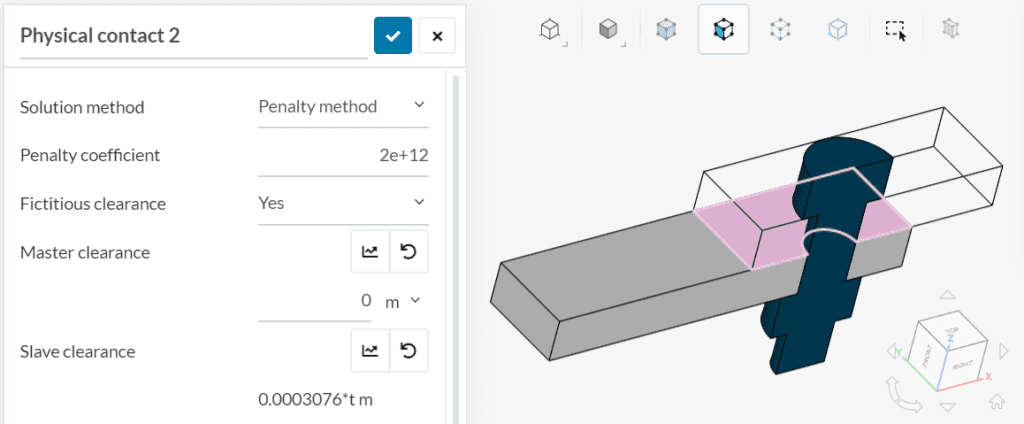 fictitious clearance settings under physical contacts and applied on the slave surface