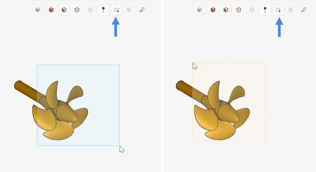 visualization of the box selection available within the platform's selections tools 