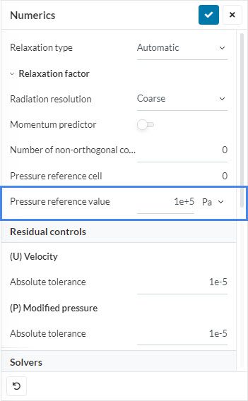 Non-zero values in pressure reference value under numerics in a compressible convective heat transfer simulation to solve floating point exception error