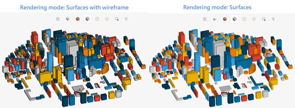 surfaces with wireframe against just surfaces rendering mode