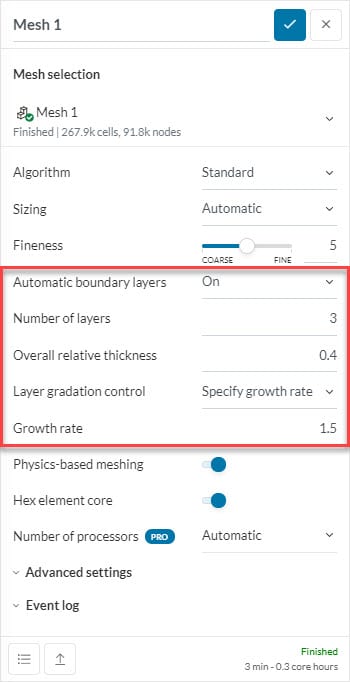 view of boundary layer mesh control