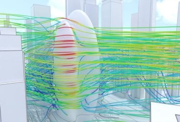 building simulation of oppo hq showing external airflow