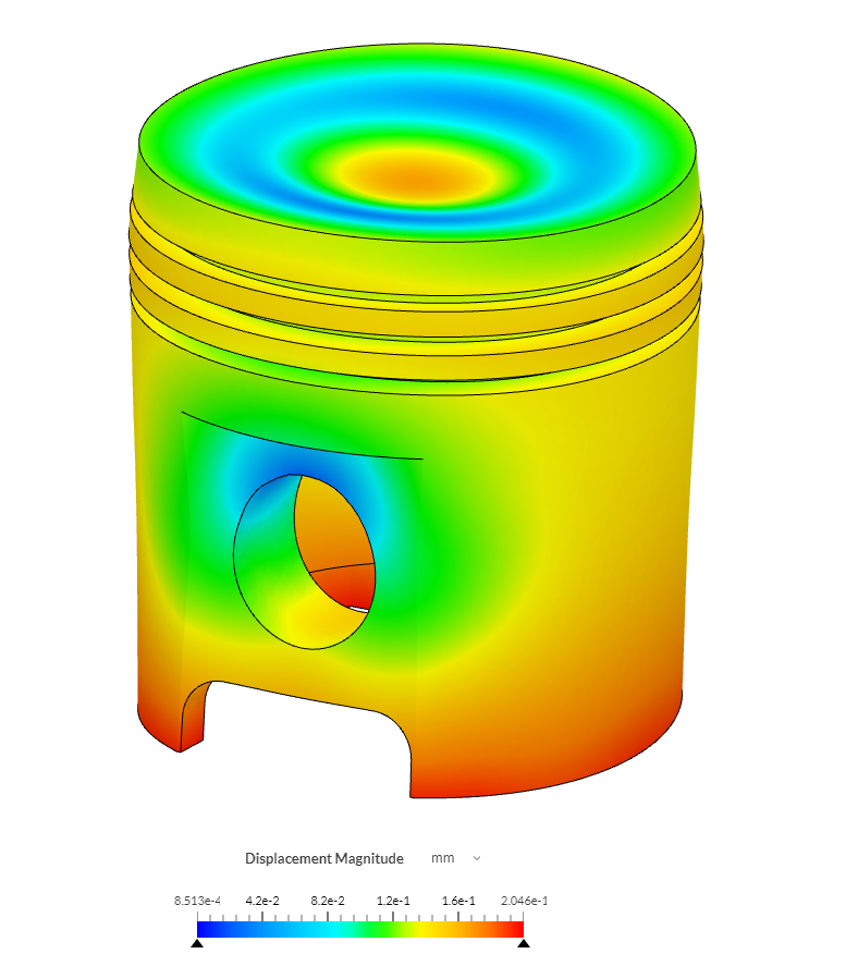 displacement deformation result plot for the thermomechanical analysis