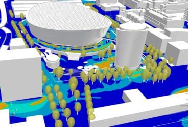 simulation image of thornton tomasetti's wind analysis