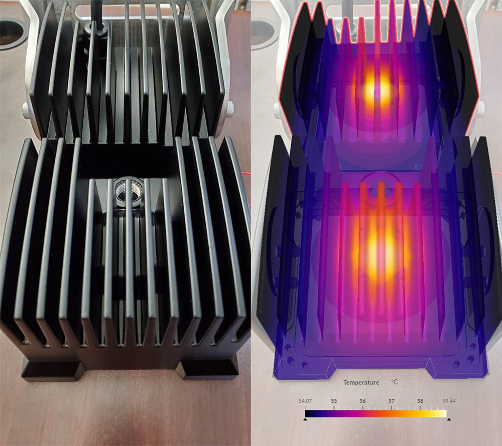 raycore lightsheatsink product and simulation post processing image from thermal analysis with simscale