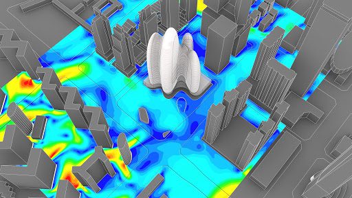simulation result of wind study of sustainable architecture project