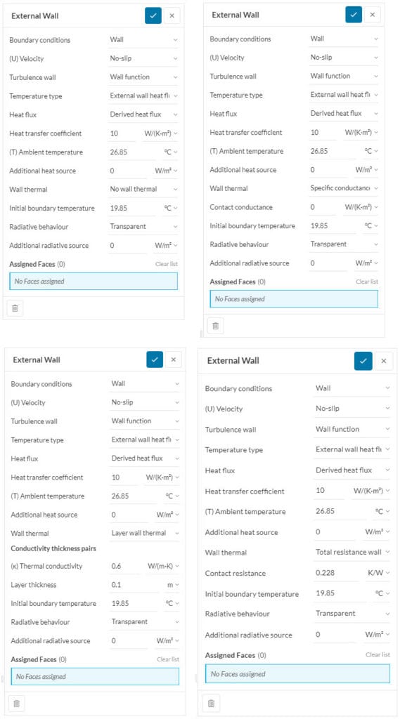 external wall different wall thermal options