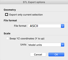 cad model export settings of stl format in sketchup cad software