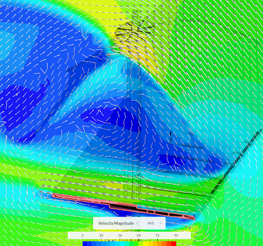 wind flow vectors in a pedestrian wind comfort study