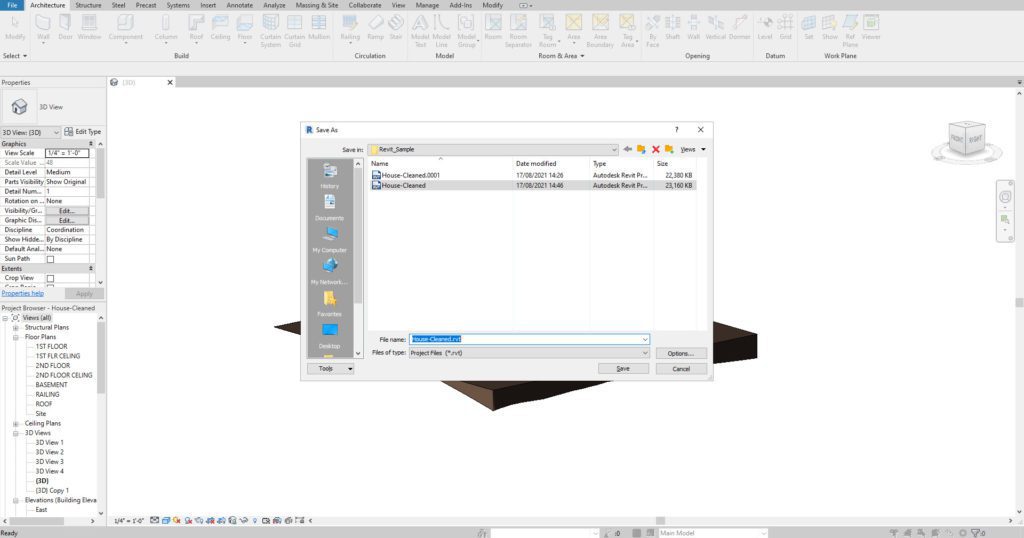 name and save the file as rvt
