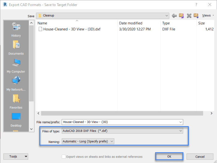 dxf export from revit