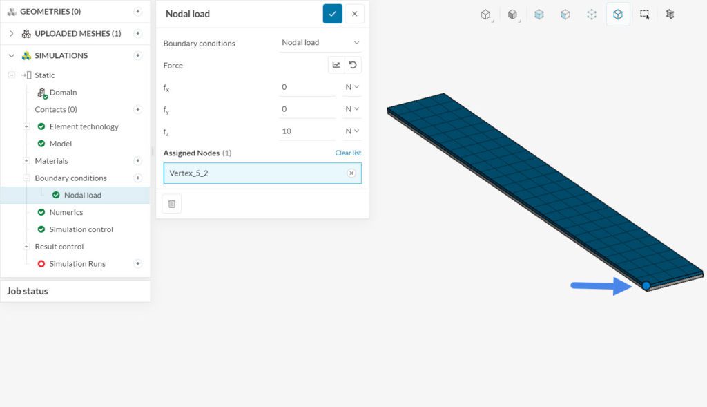 nodal load boundary condition setup