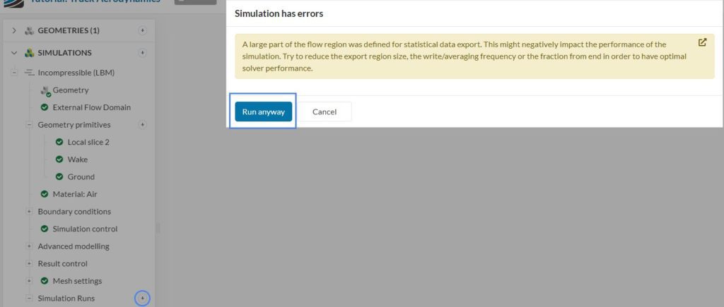 simulation run settings