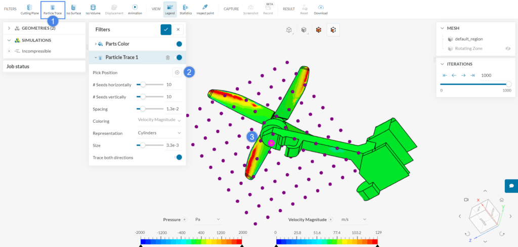 how to select particle traces in simscale post processor